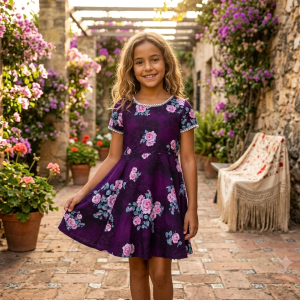 Royal Bloom Purple Floral Party Dress